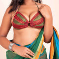 Embroidered Bikini Blouse in Red & Green, Backless Halter Style, Non-Padded - Lookandadorn.com