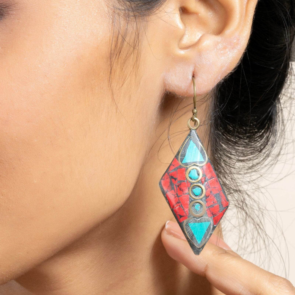 Red Turquoise Blue Tibetan Earrings - Elegant Design, Non-Allergic, Perfect for All Occasions - Lookandadorn.com