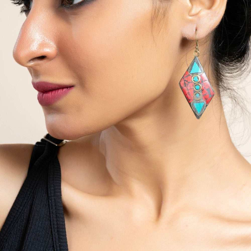Red Turquoise Blue Tibetan Earrings - Elegant Design, Non-Allergic, Perfect for All Occasions - Lookandadorn.com