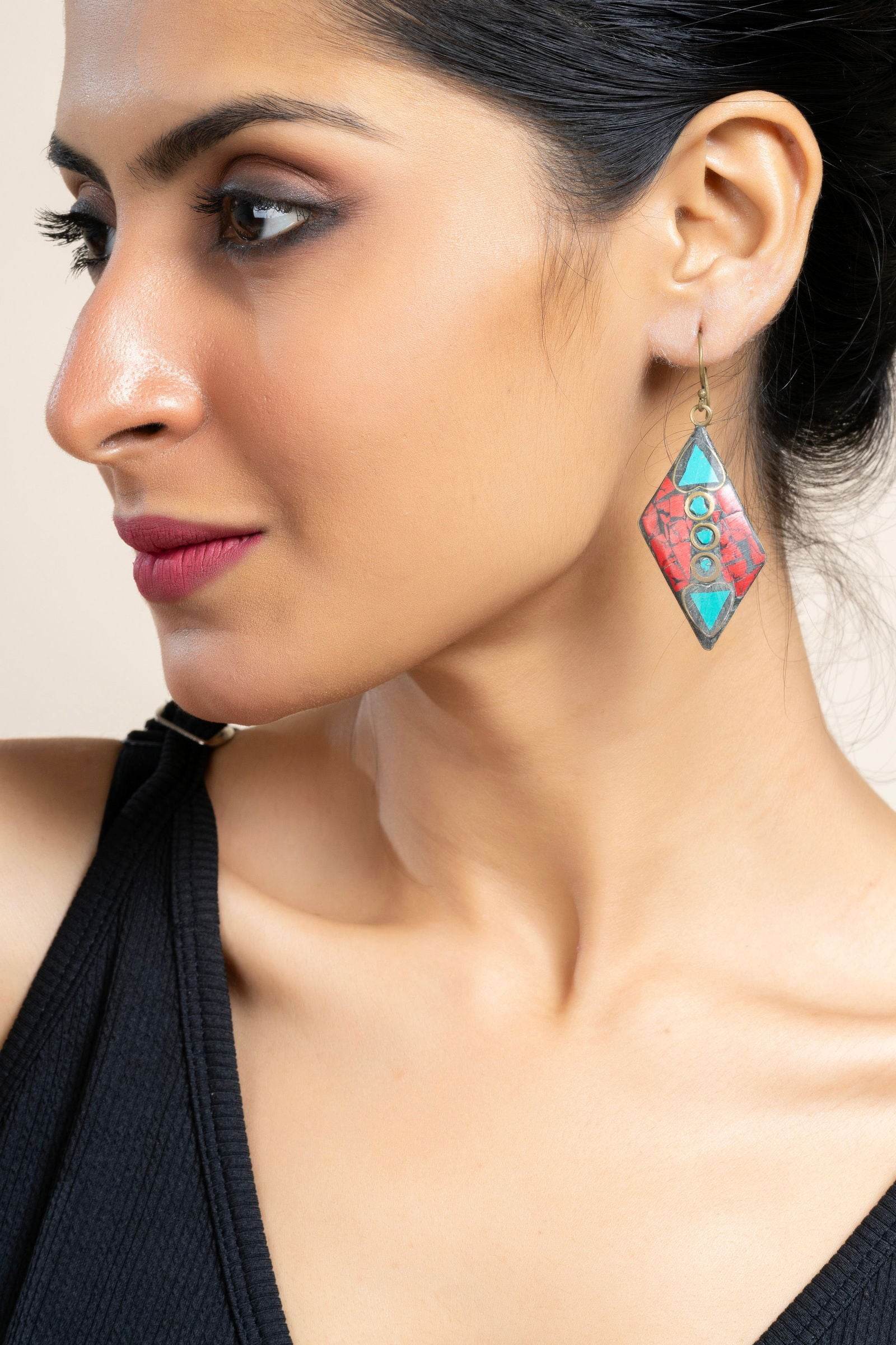 Red Turquoise Blue Tibetan Earrings - Elegant Design, Non-Allergic, Perfect for All Occasions - Lookandadorn.com