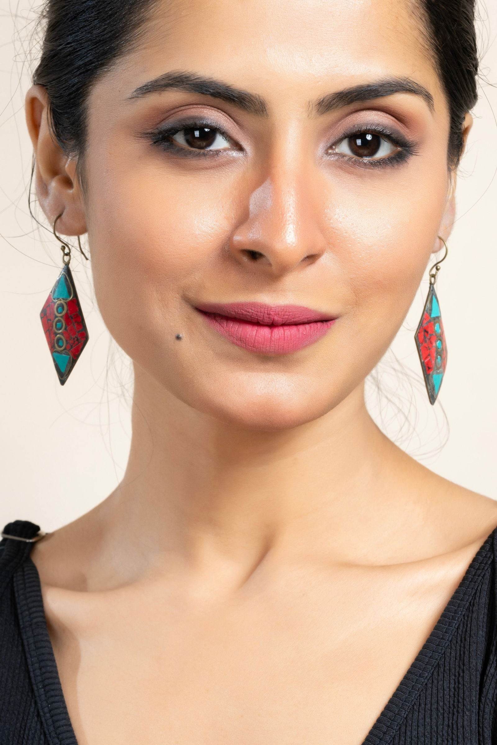 Red Turquoise Blue Tibetan Earrings - Elegant Design, Non-Allergic, Perfect for All Occasions - Lookandadorn.com