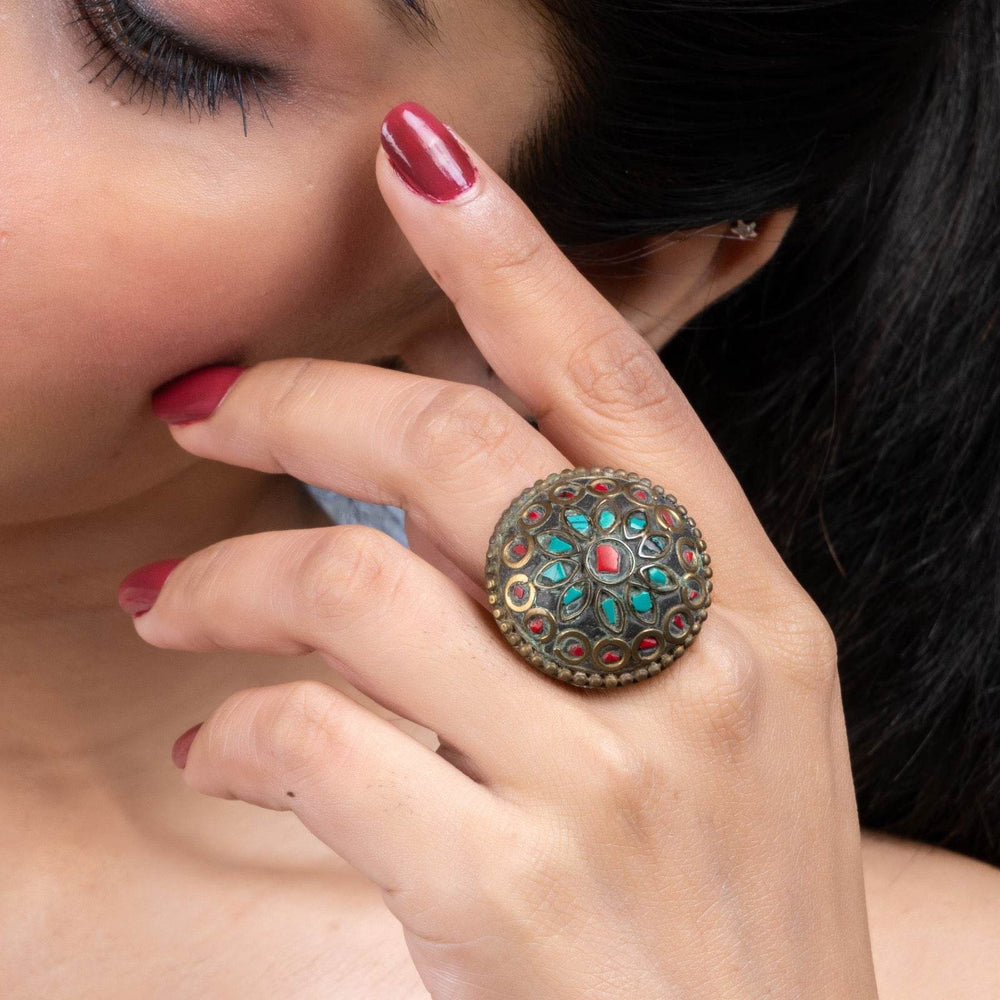 Red Turquoise Blue Tibetan Finger Ring – Bold Color Statement Piece for All Occasions - Lookandadorn.com