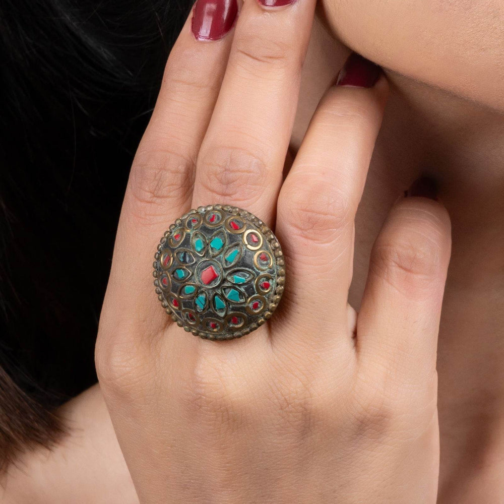Red Turquoise Blue Tibetan Finger Ring – Bold Color Statement Piece for All Occasions - Lookandadorn.com