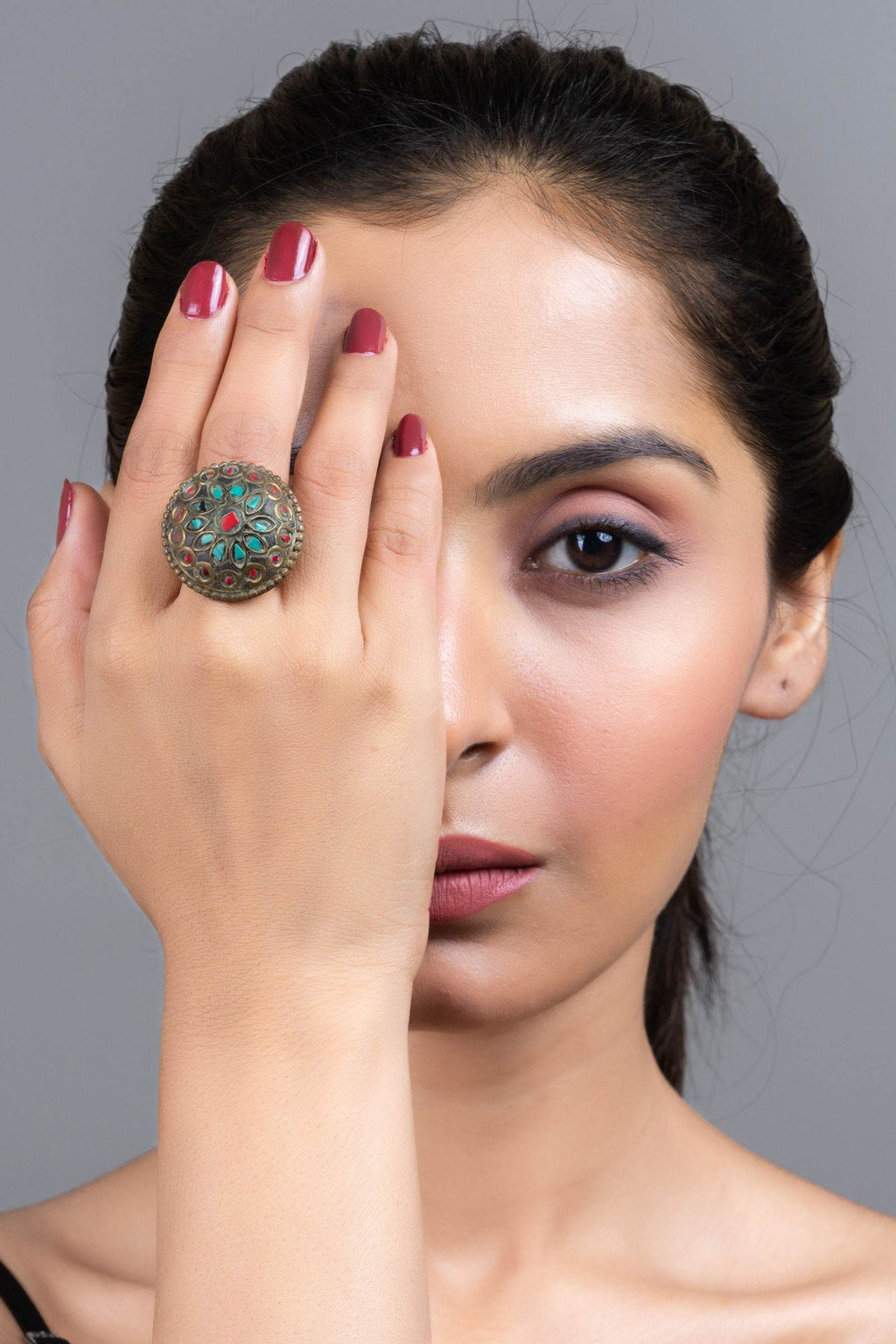 Red Turquoise Blue Tibetan Finger Ring – Bold Color Statement Piece for All Occasions - Lookandadorn.com
