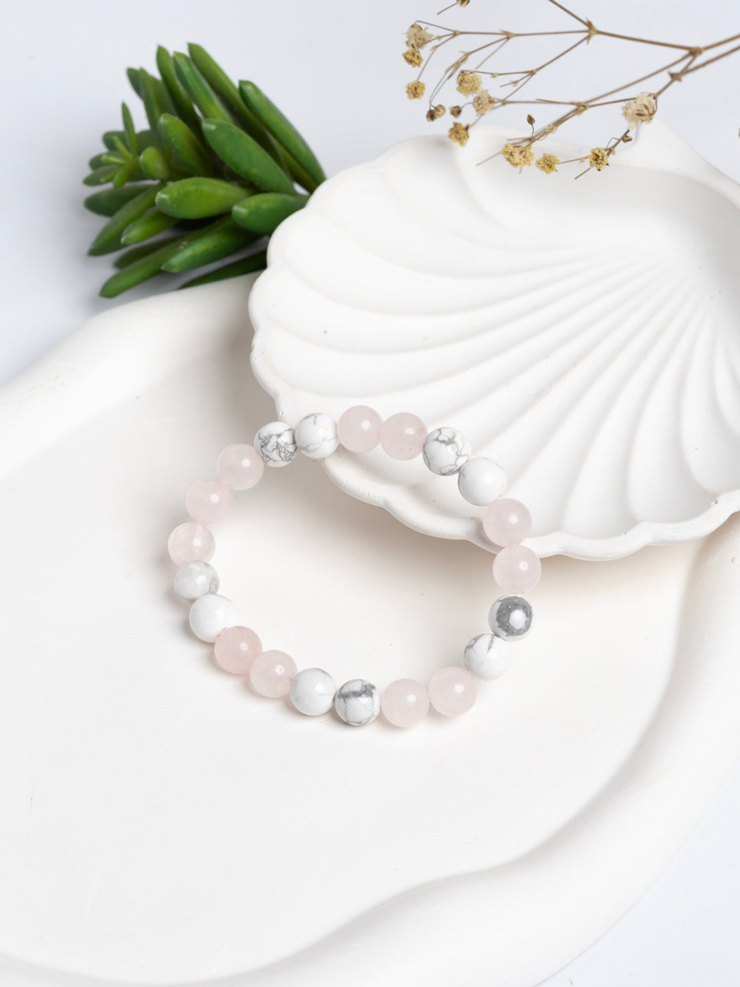 Rose Quartz Howlite Love Peace Bracelet LOOK AND ADORN - designed for you