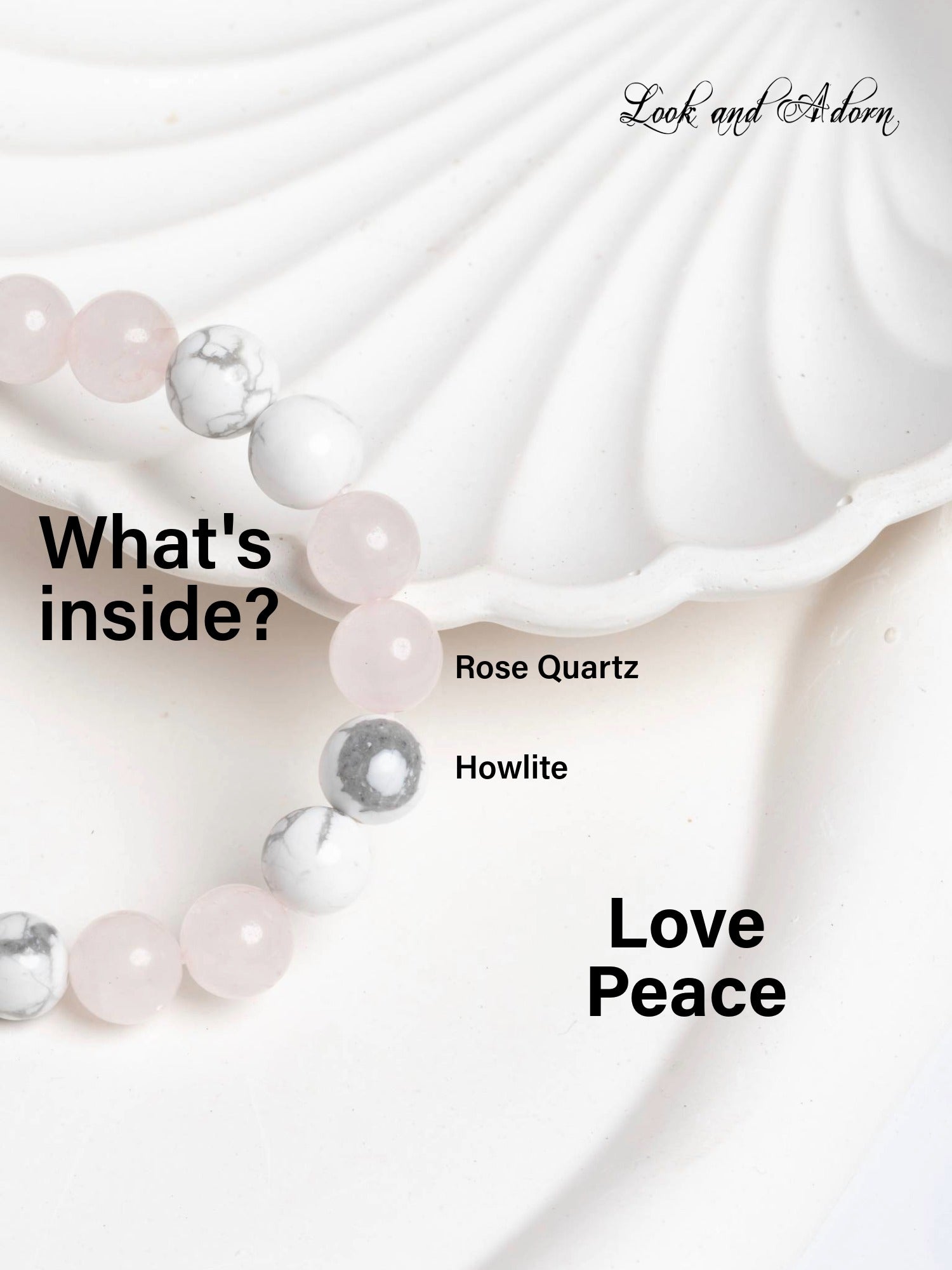 Rose Quartz Howlite Love Peace Bracelet LOOK AND ADORN - designed for you
