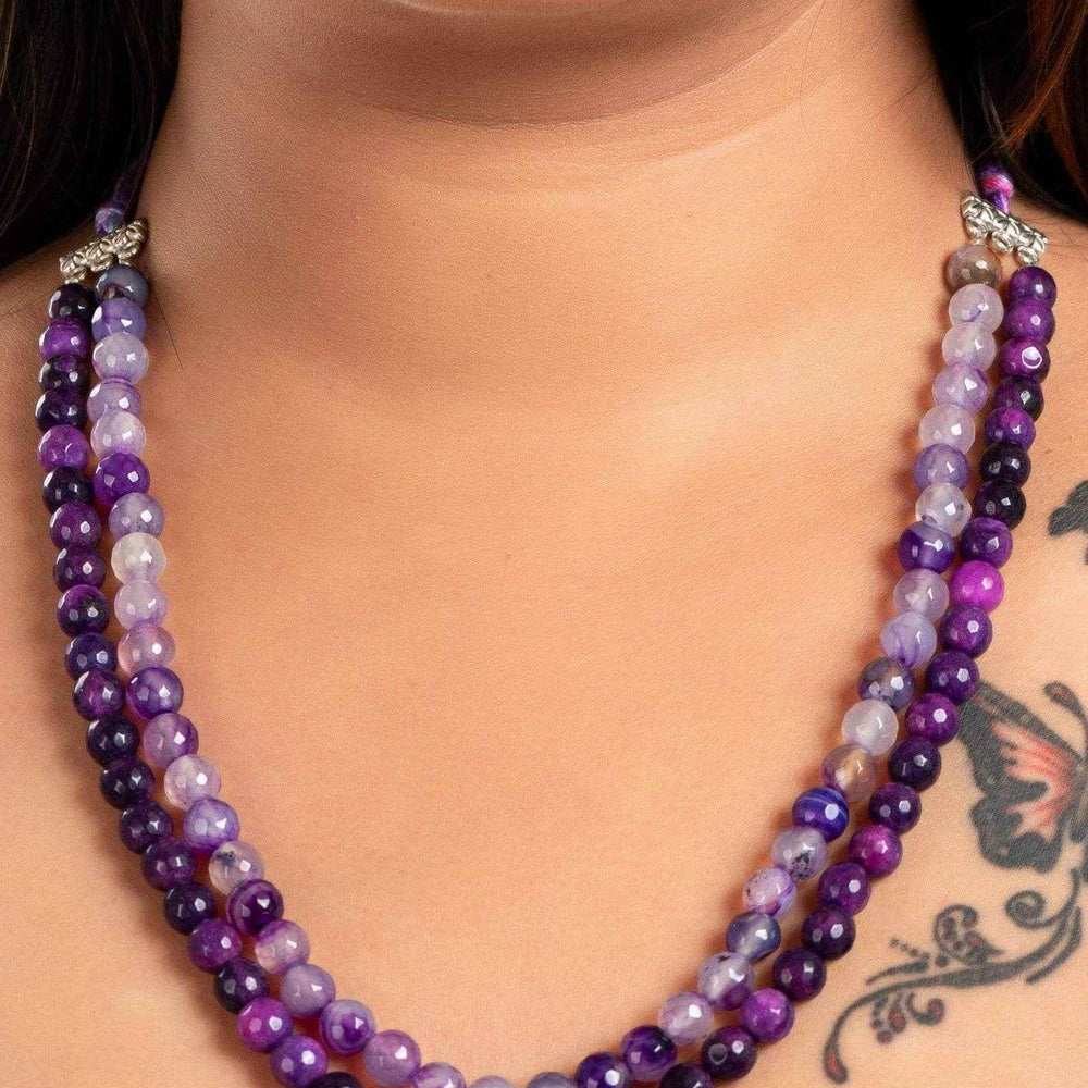 Handcrafted Double Line Purple Onyx Necklace With Adjustable Dori - Lightweight And Unique Jewelry For Women - Lookandadorn.com