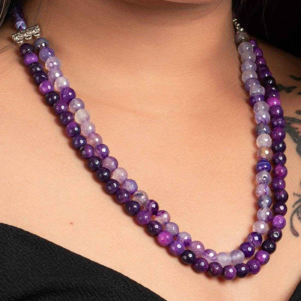 Handcrafted Double Line Purple Onyx Necklace With Adjustable Dori - Lightweight And Unique Jewelry For Women - Lookandadorn.com