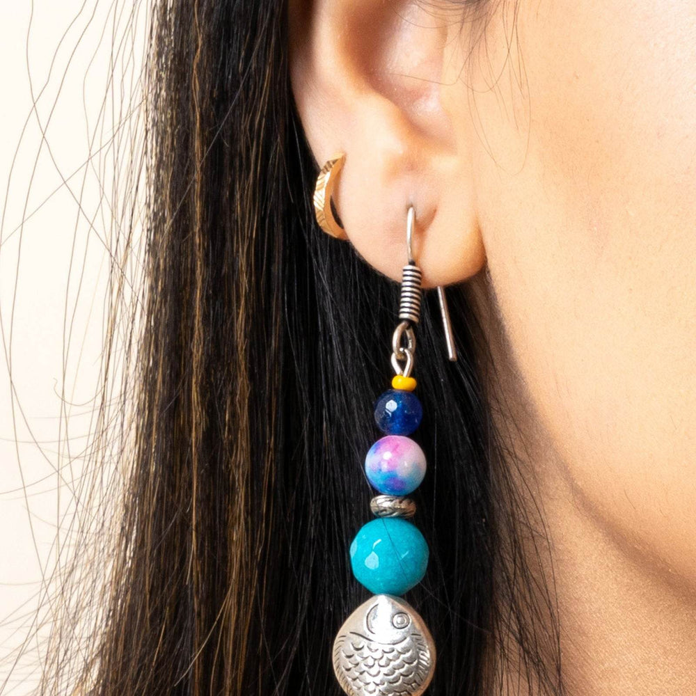 Handmade Semi Precious Blue Onyx Agate Fish Design Earrings - for Fashion-Forward Style - Lookandadorn.com