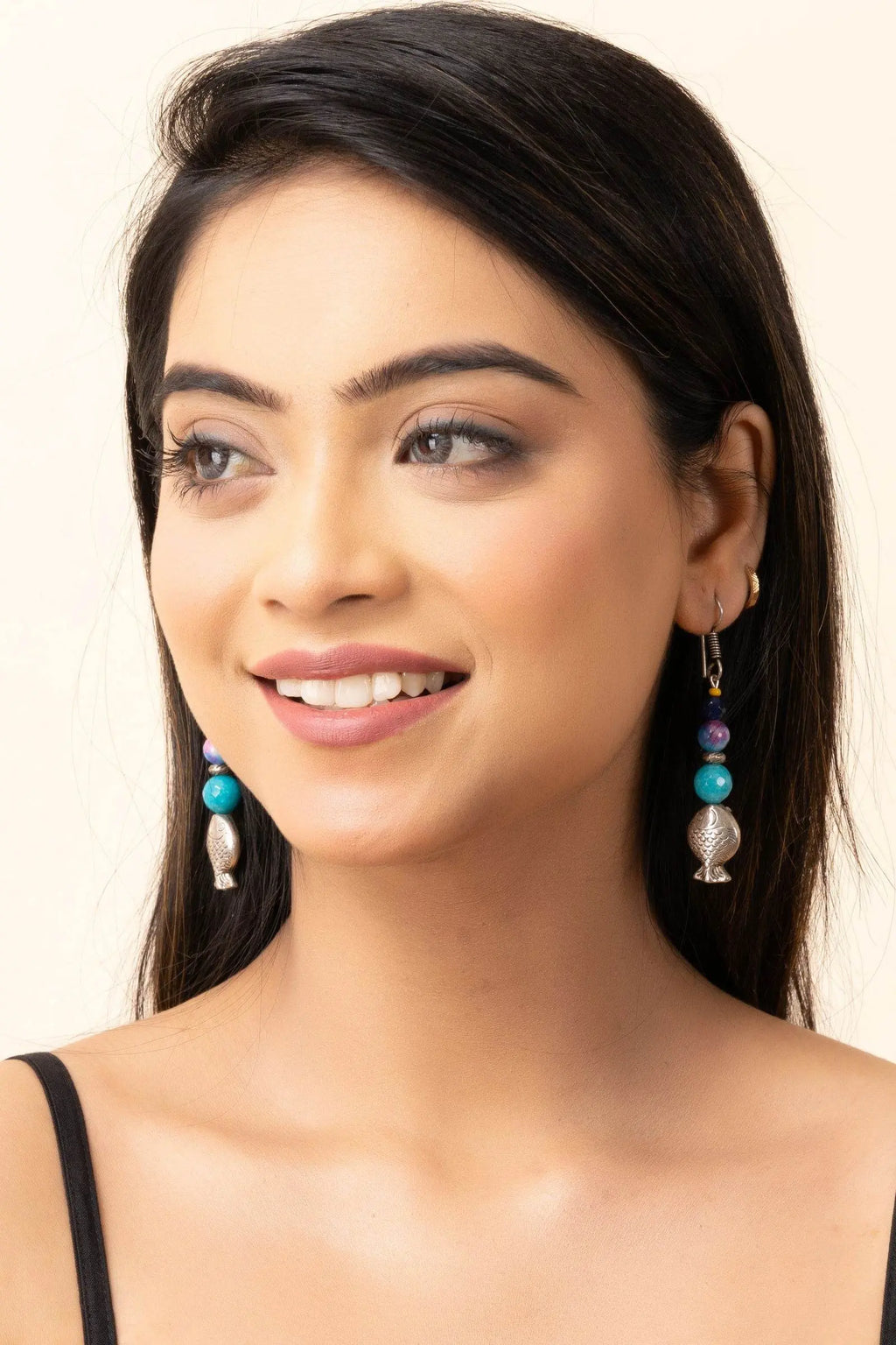 Handmade Semi Precious Blue Onyx Agate Fish Design Earrings - for Fashion-Forward Style - Lookandadorn.com