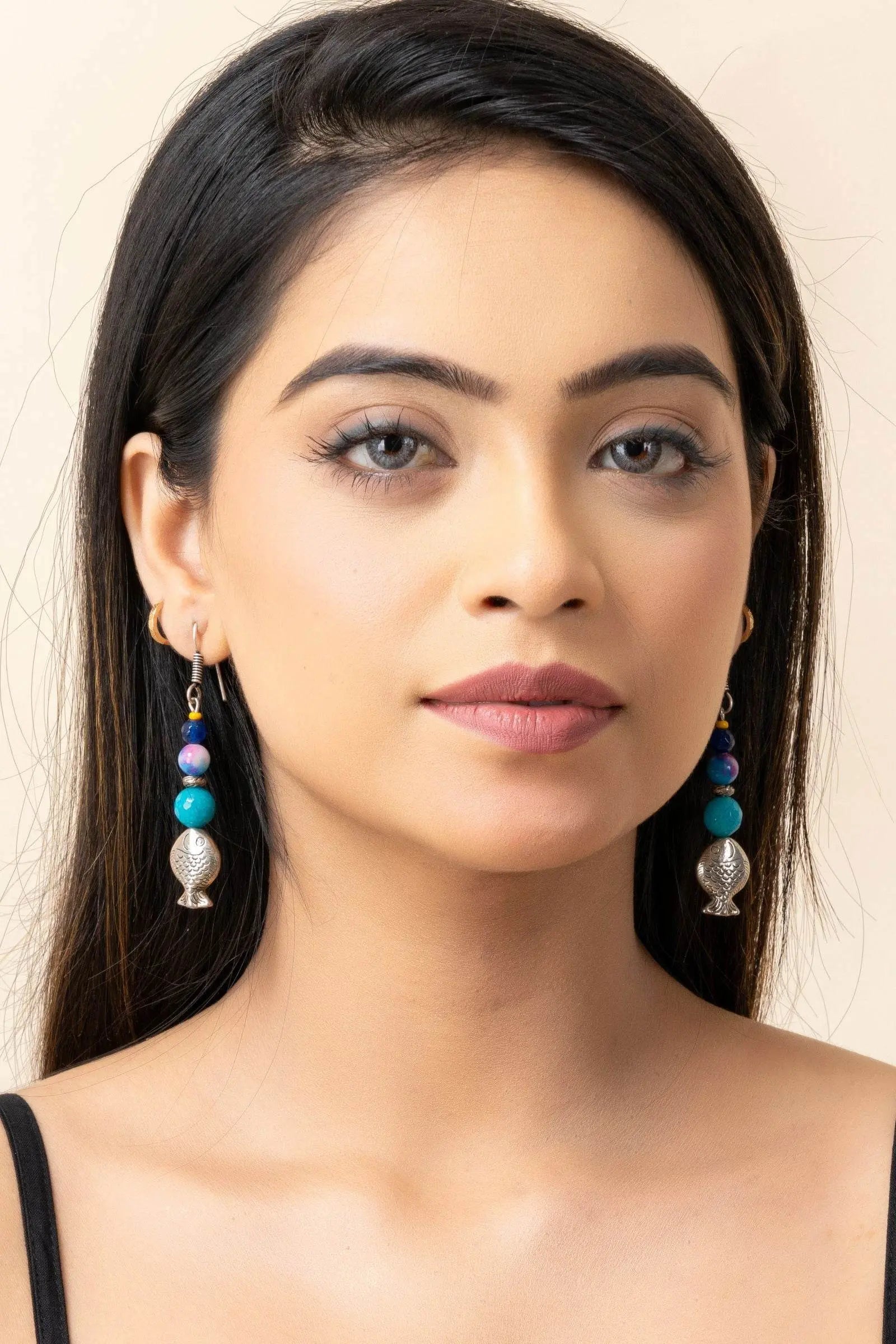 Handmade Semi Precious Blue Onyx Agate Fish Design Earrings - for Fashion-Forward Style - Lookandadorn.com