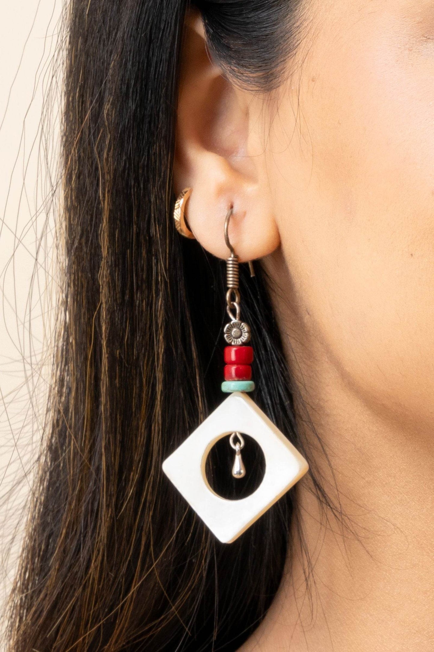 Handmade Semi Precious Mother of Pearl Coral Turquoise Earrings - Lookandadorn.com