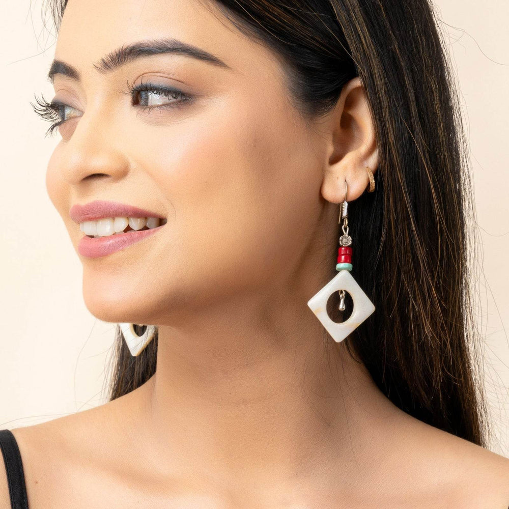 Handmade Semi Precious Mother of Pearl Coral Turquoise Earrings - Lookandadorn.com