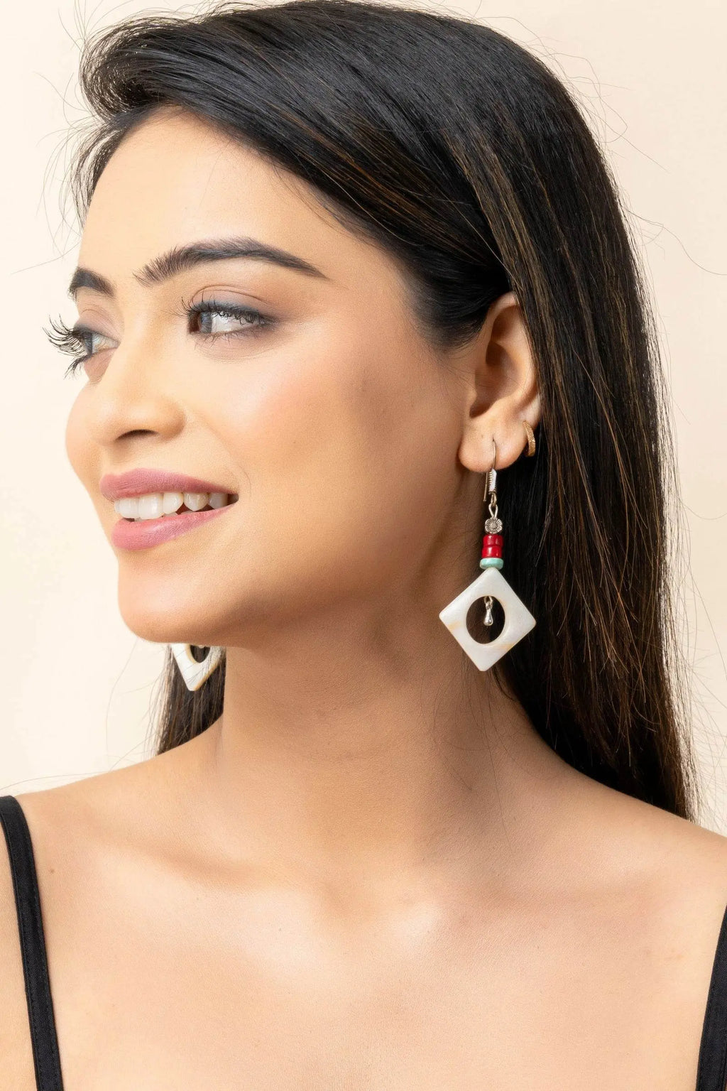 Handmade Semi Precious Mother of Pearl Coral Turquoise Earrings - Lookandadorn.com