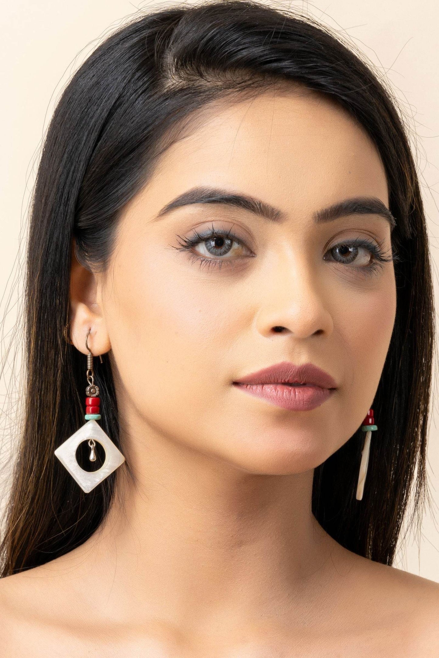 Handmade Semi Precious Mother of Pearl Coral Turquoise Earrings - Lookandadorn.com