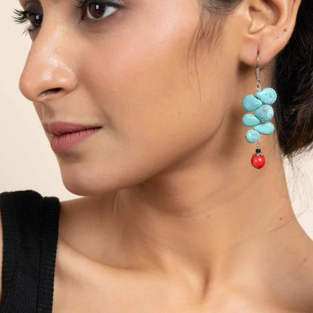 Handcrafted Semi Precious Turquoise and Red Drop Earrings - Gemstone Jewelry for Sophisticated Style - Lookandadorn.com