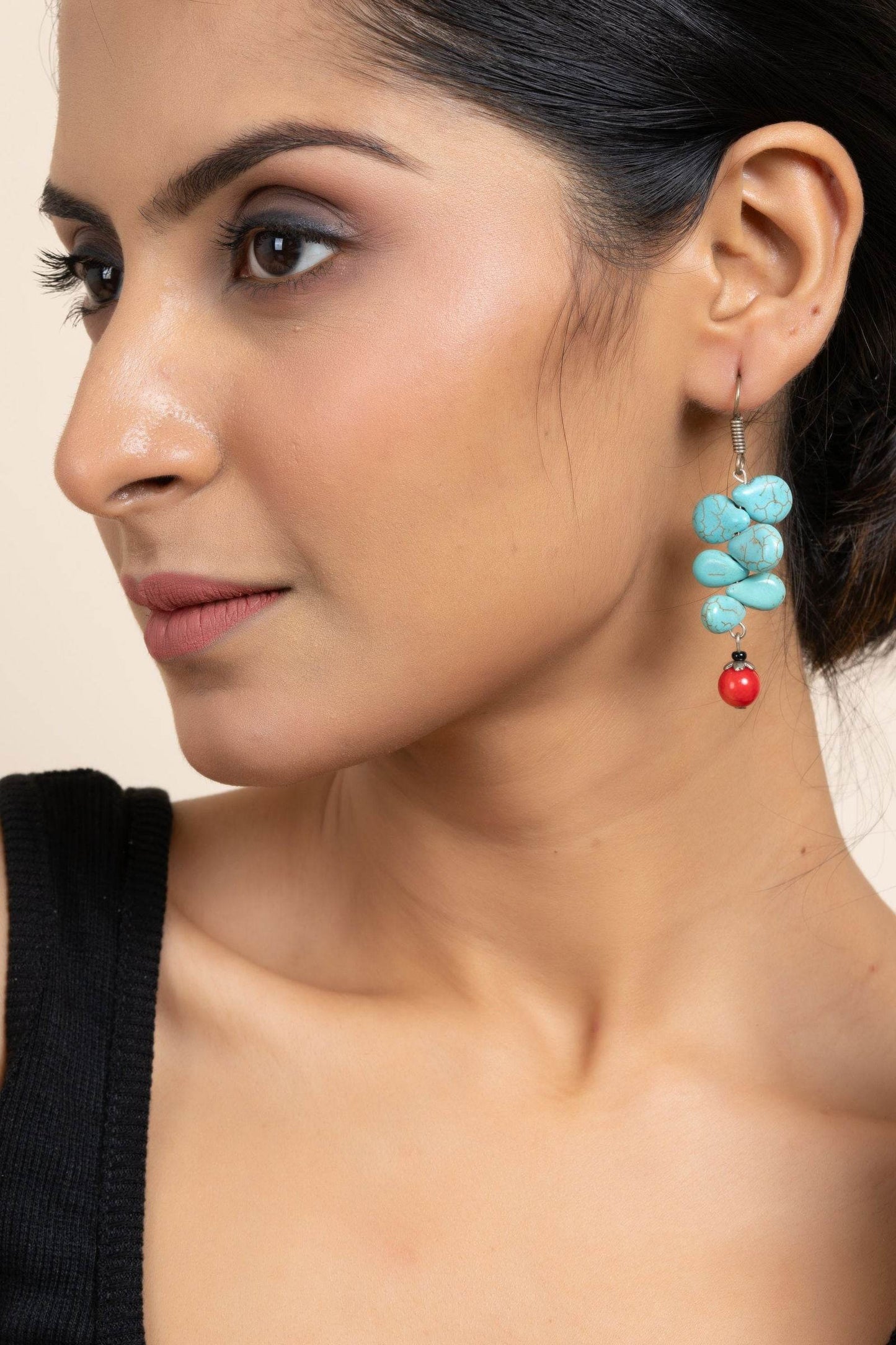 Handcrafted Semi Precious Turquoise and Red Drop Earrings - Gemstone Jewelry for Sophisticated Style - Lookandadorn.com