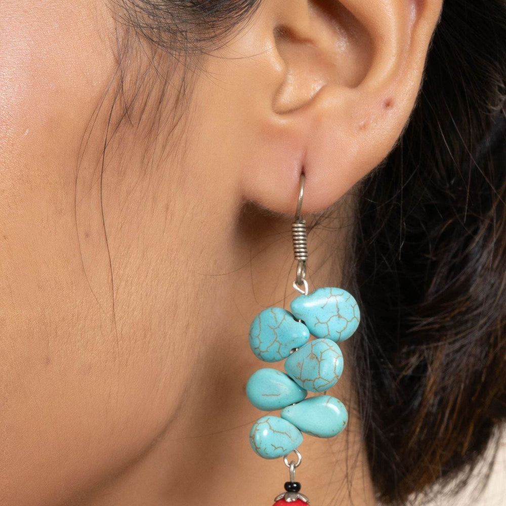 Handcrafted Semi Precious Turquoise and Red Drop Earrings - Gemstone Jewelry for Sophisticated Style - Lookandadorn.com