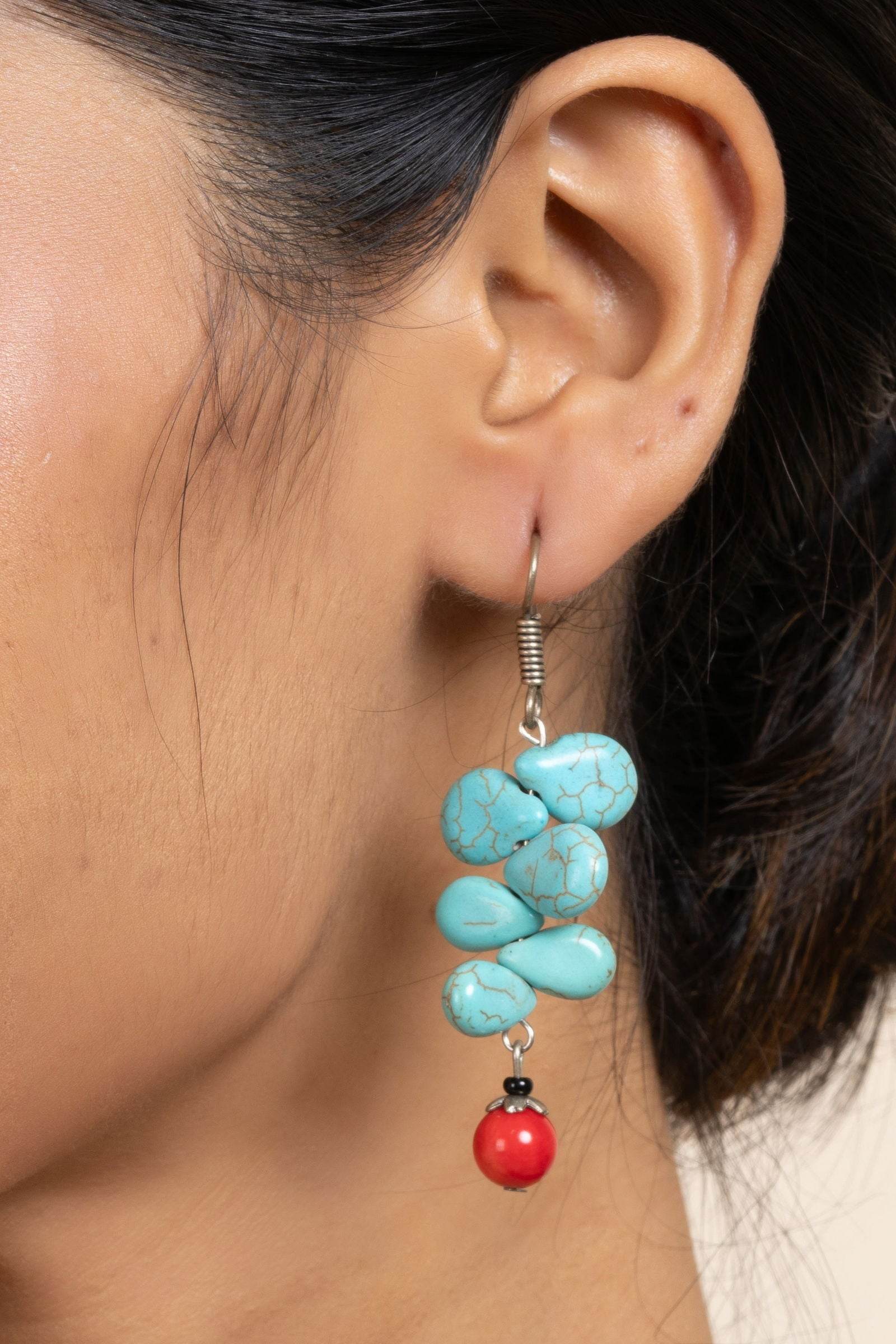 Handcrafted Semi Precious Turquoise and Red Drop Earrings - Gemstone Jewelry for Sophisticated Style - Lookandadorn.com