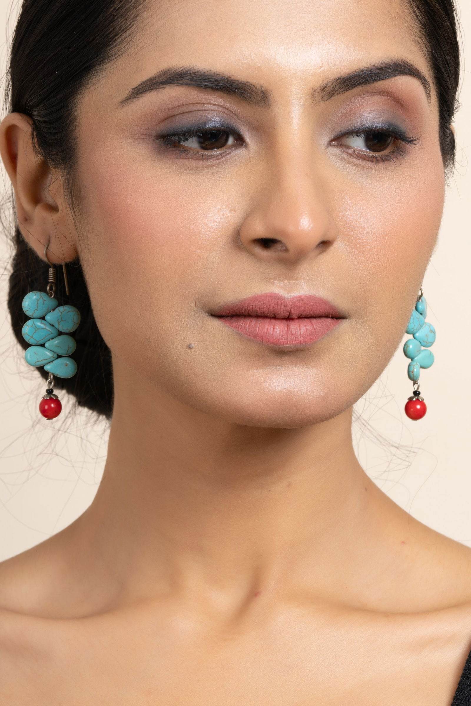 Handcrafted Semi Precious Turquoise and Red Drop Earrings - Gemstone Jewelry for Sophisticated Style - Lookandadorn.com