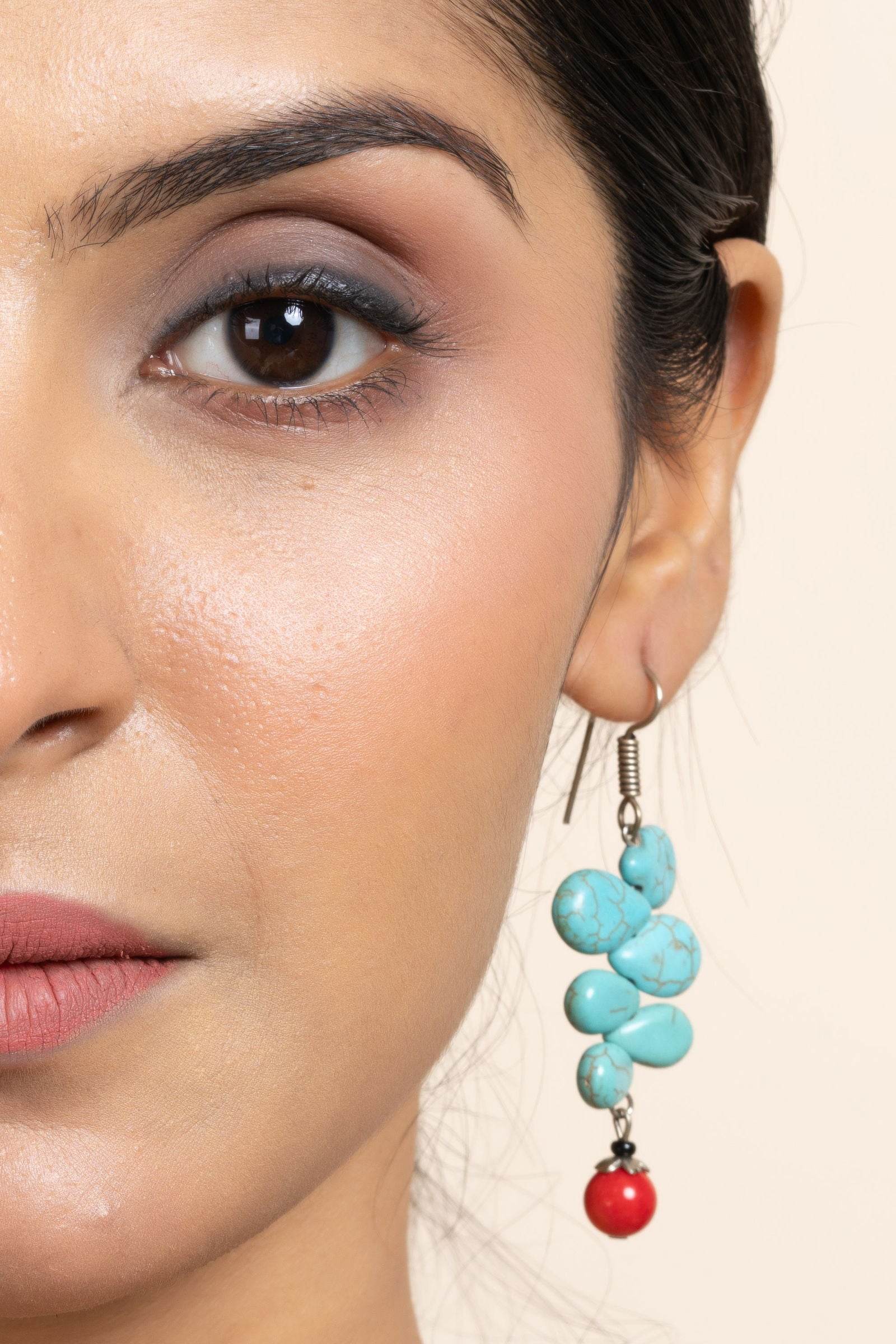 Handcrafted Semi Precious Turquoise and Red Drop Earrings - Gemstone Jewelry for Sophisticated Style - Lookandadorn.com