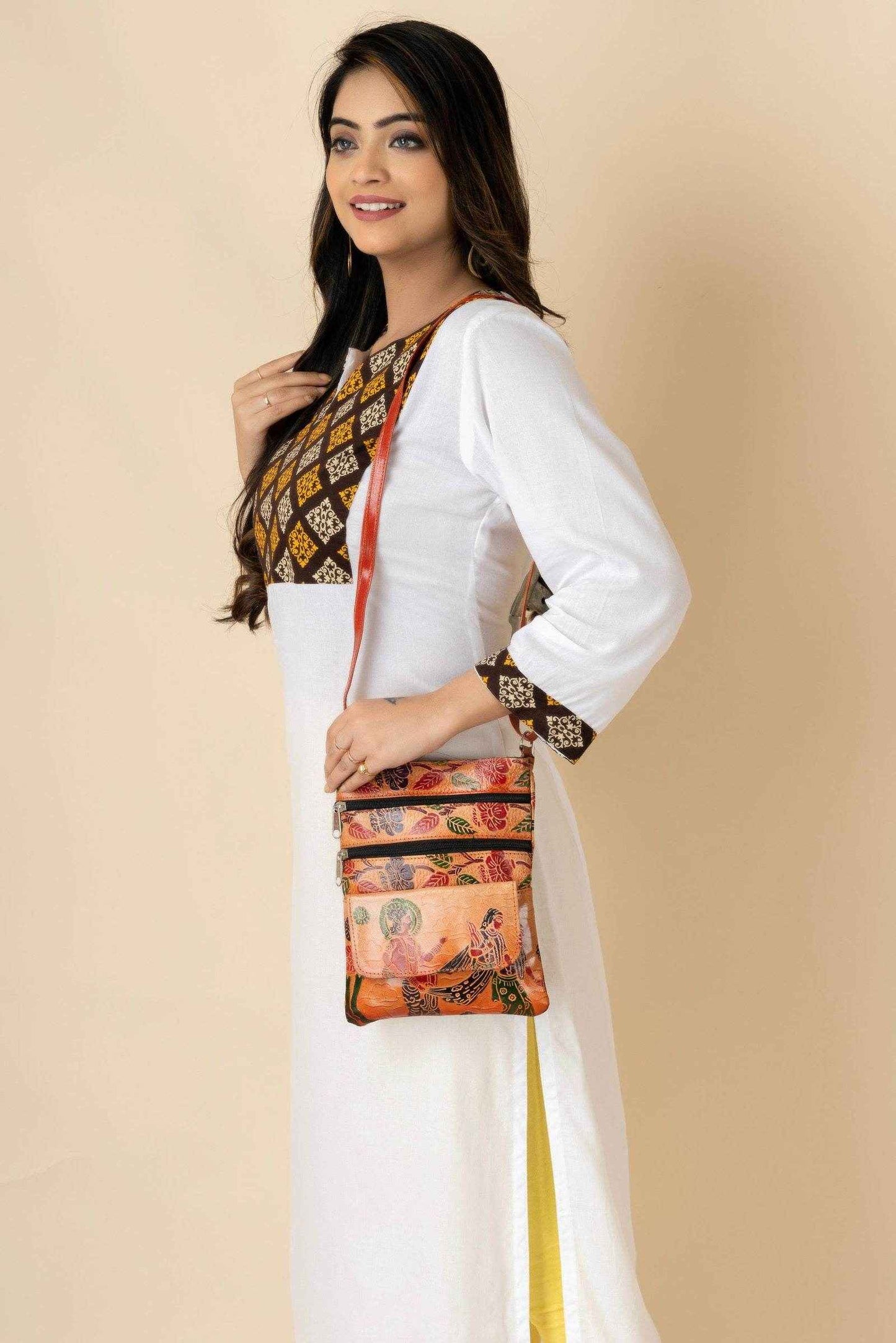 Shantiniketan Brown Leather Stylish Sling Bag for Women - Spacious & Trendy Crossbody Design - Lookandadorn.com