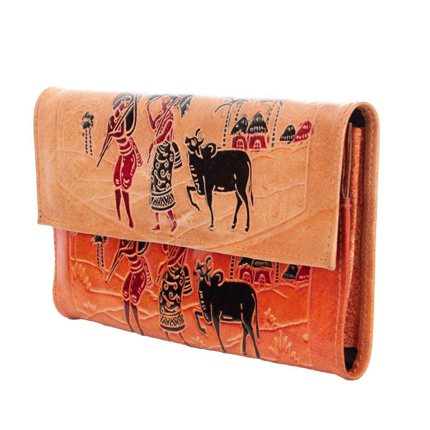 Shantiniketan Genuine Leather Large Clutch Handbag with