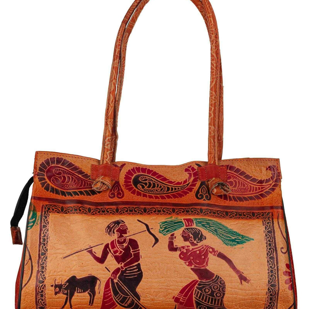 Shantiniketan Handcrafted Brown Leather Handbag for Women – Spacious 4 Compartment Design (15x12) - Lookandadorn.com