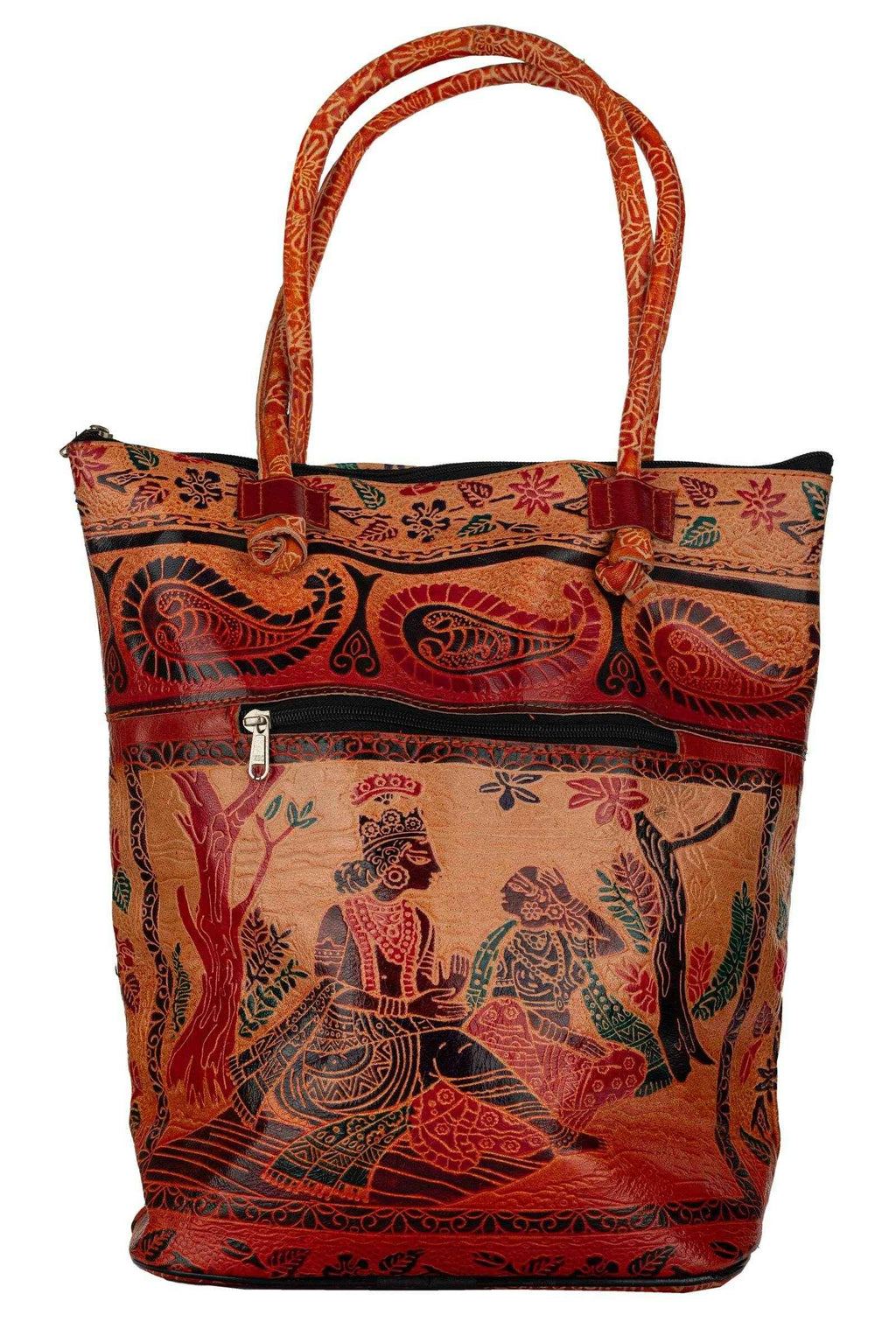 Shantiniketan Handcrafted Brown Leather Handbag for Women with Spacious Compartments, 14x14 Inches - Lookandadorn.com