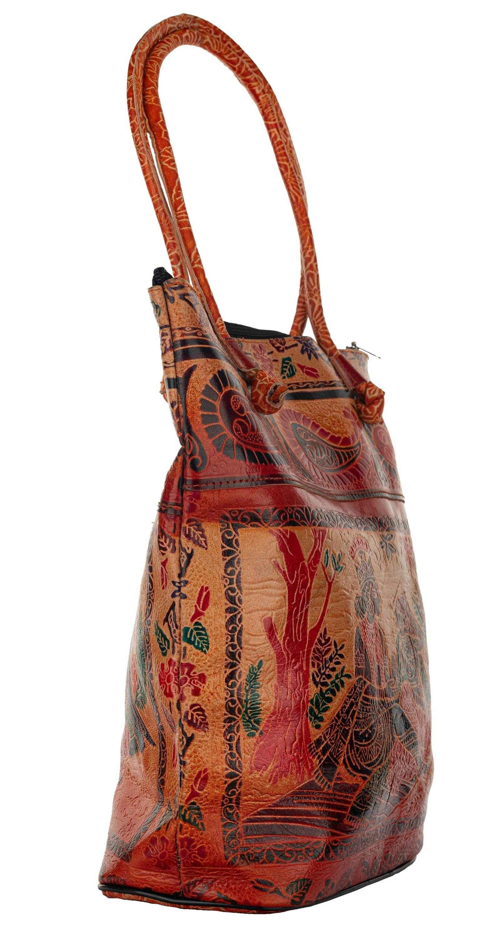 Shantiniketan Handcrafted Brown Leather Handbag for Women with Spacious Compartments, 14x14 Inches - Lookandadorn.com