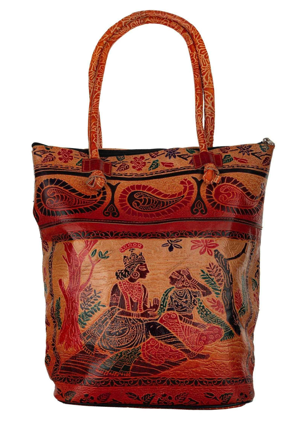 Shantiniketan Handcrafted Brown Leather Handbag for Women with Spacious Compartments, 14x14 Inches - Lookandadorn.com