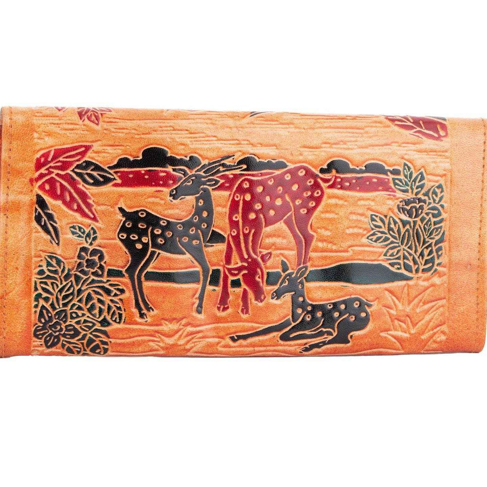 Shantiniketan Handmade Genuine Leather Large Purse Clutch Handbag with 4 Compartments (10x5) - Lookandadorn.com