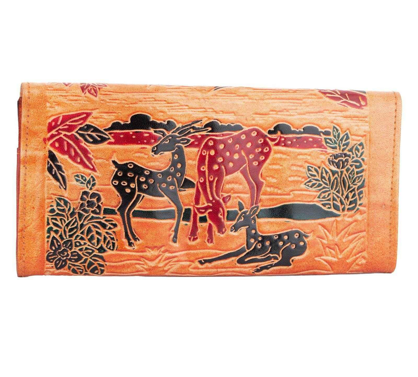 Shantiniketan Handmade Genuine Leather Large Purse Clutch Handbag with 4 Compartments (10x5) - Lookandadorn.com