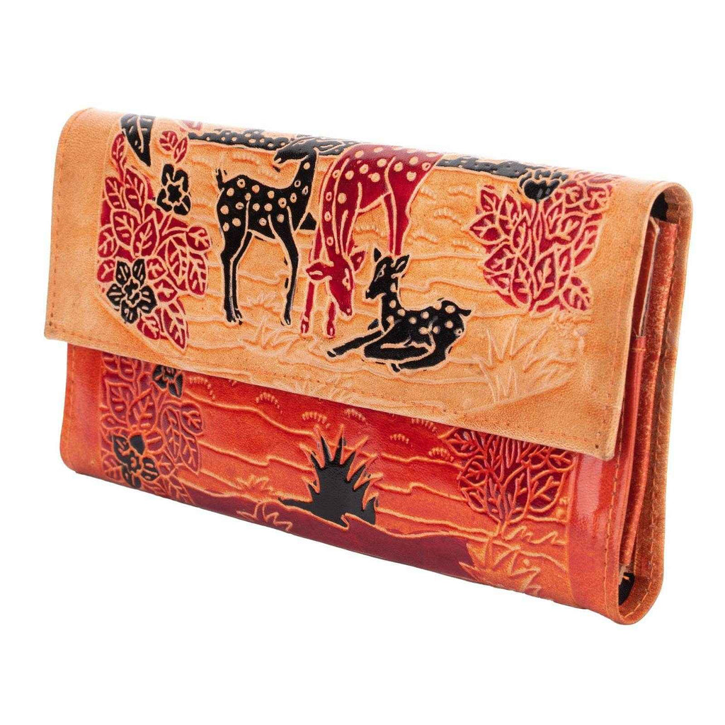 Shantiniketan Handmade Genuine Leather Large Purse Clutch Handbag with 4 Compartments (10x5) - Lookandadorn.com