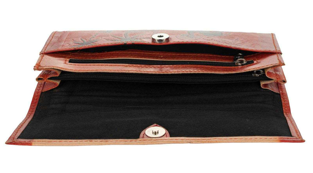 Shantiniketan Handcrafted Leather Large Clutch Bag with 4 Compartments – Stylish 10”x5” Design - Lookandadorn.com