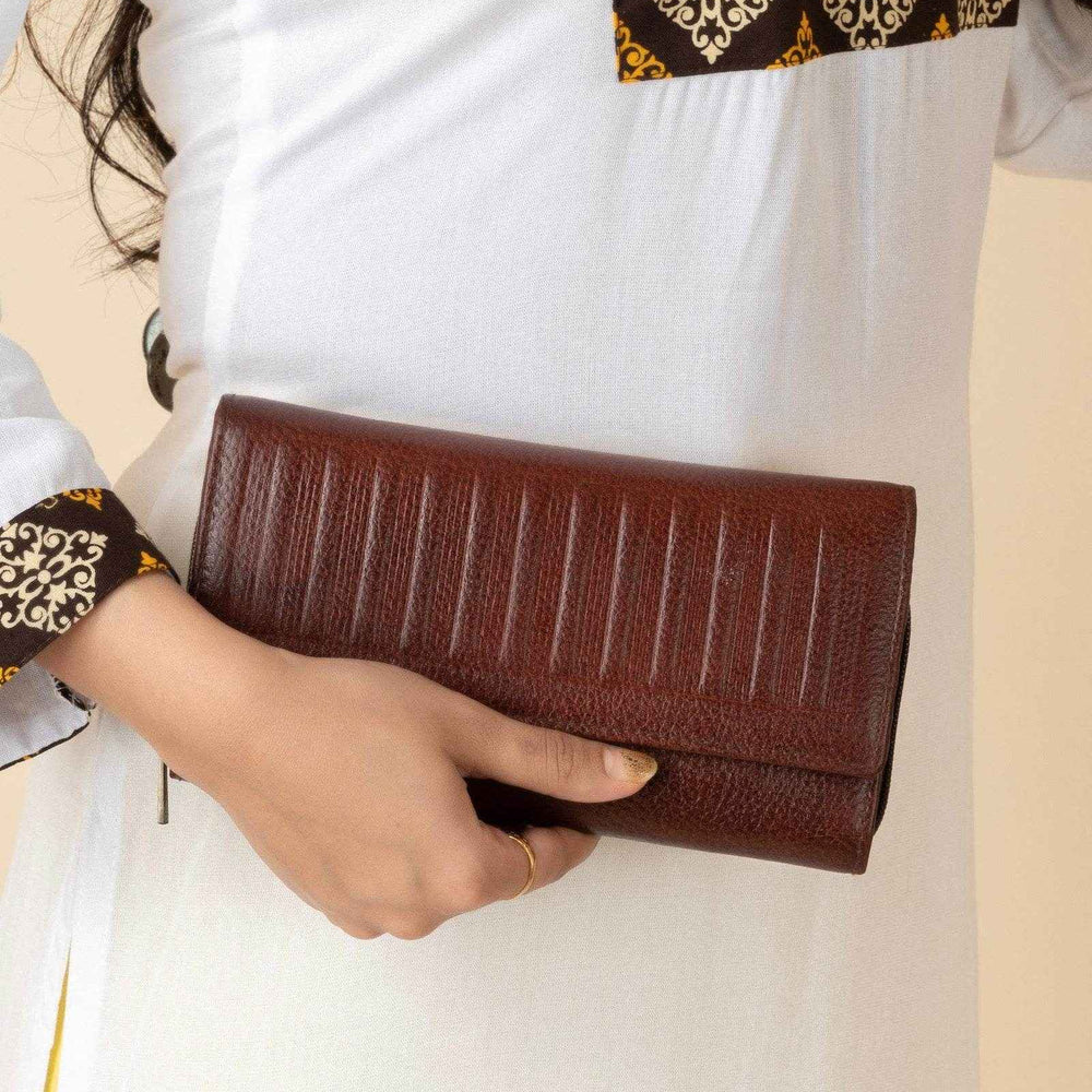 Handcrafted Leather Clutch For Women - Brown 4 Compartment Bag 7.5x4 Inches, Genuine Leather - Lookandadorn.com
