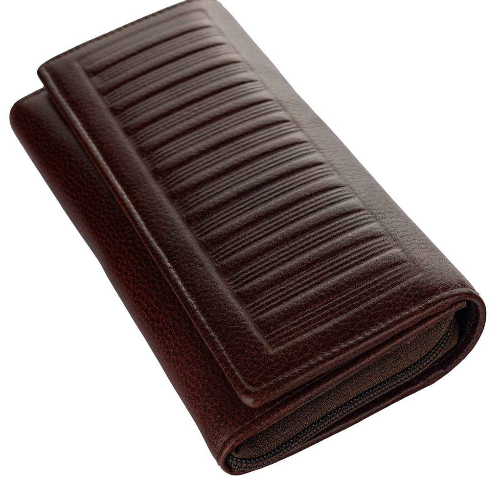 Handcrafted Leather Clutch For Women - Brown 4 Compartment Bag 7.5x4 Inches, Genuine Leather - Lookandadorn.com