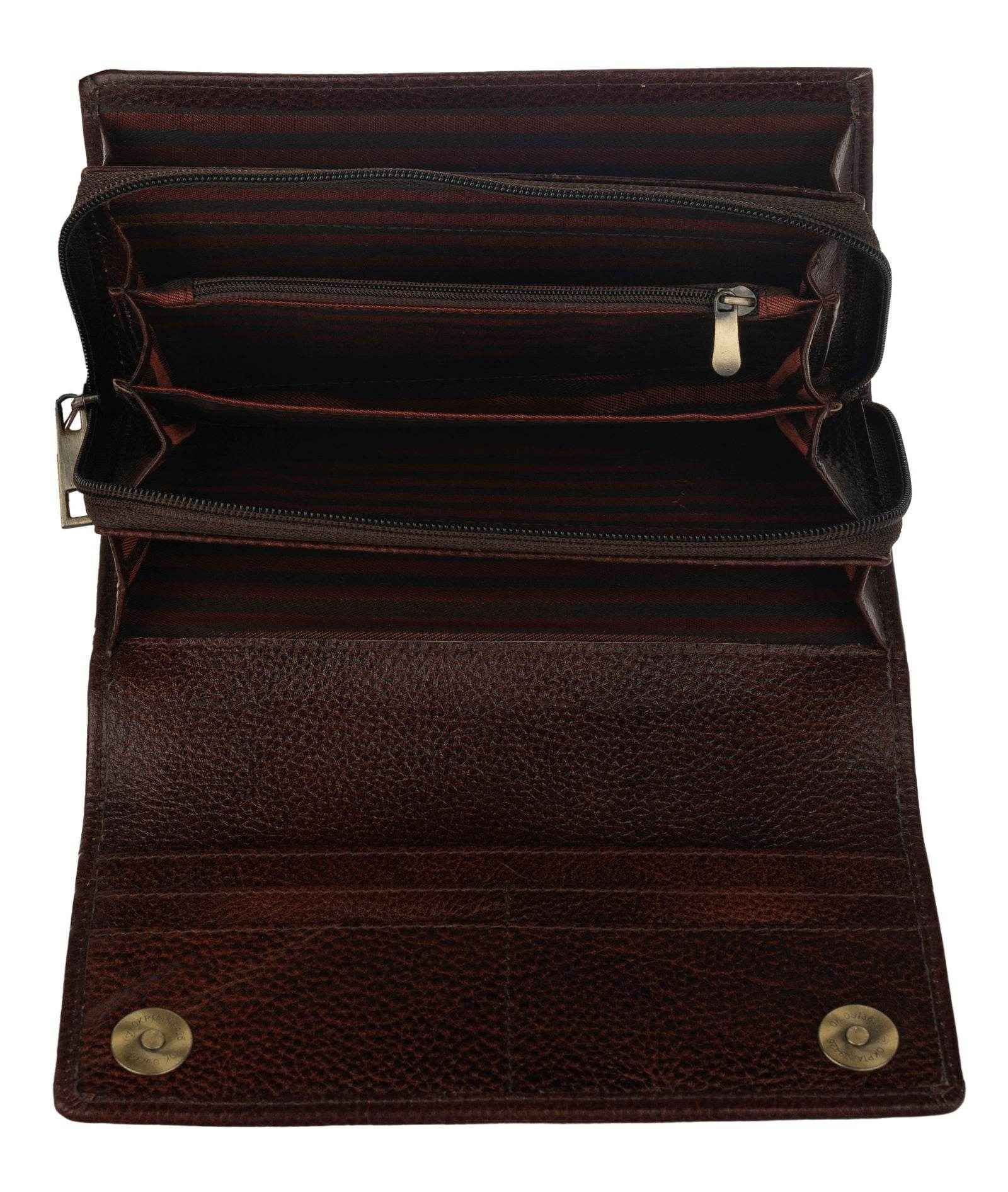 Handcrafted Leather Clutch For Women - Brown 4 Compartment Bag 7.5x4 Inches, Genuine Leather - Lookandadorn.com