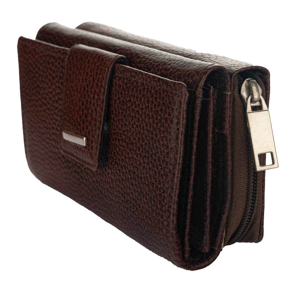 Handcrafted Genuine Leather Wallet For Women - Brown Double Flip Clutch With 6 Compartments - Lookandadorn.com