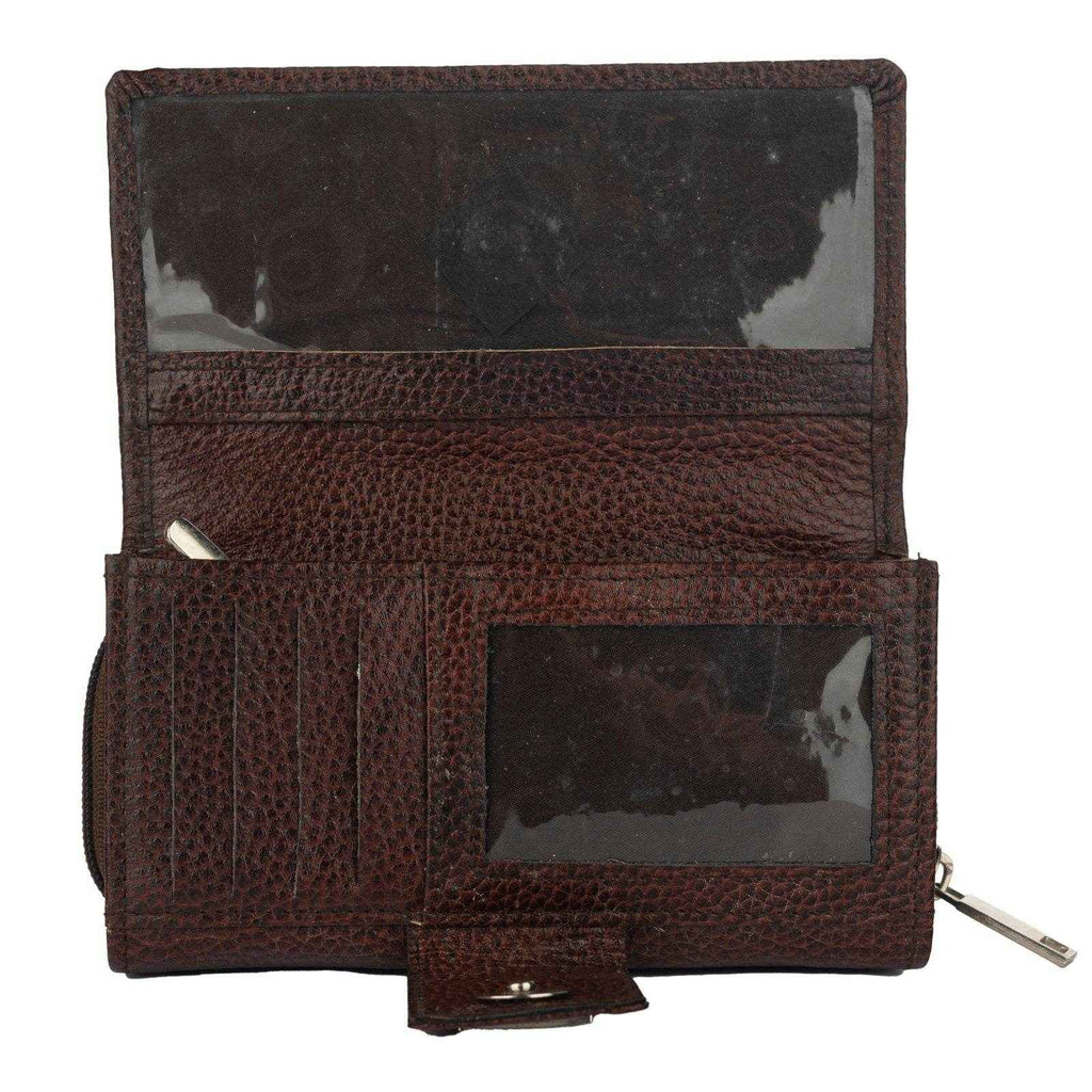 Handcrafted Genuine Leather Wallet For Women - Brown Double Flip Clutch With 6 Compartments - Lookandadorn.com