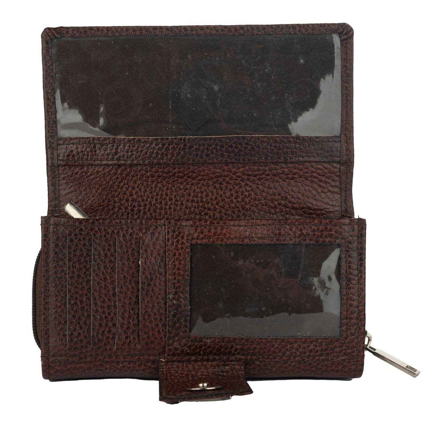 Handcrafted Genuine Leather Wallet For Women - Brown Double Flip Clutch With 6 Compartments - Lookandadorn.com