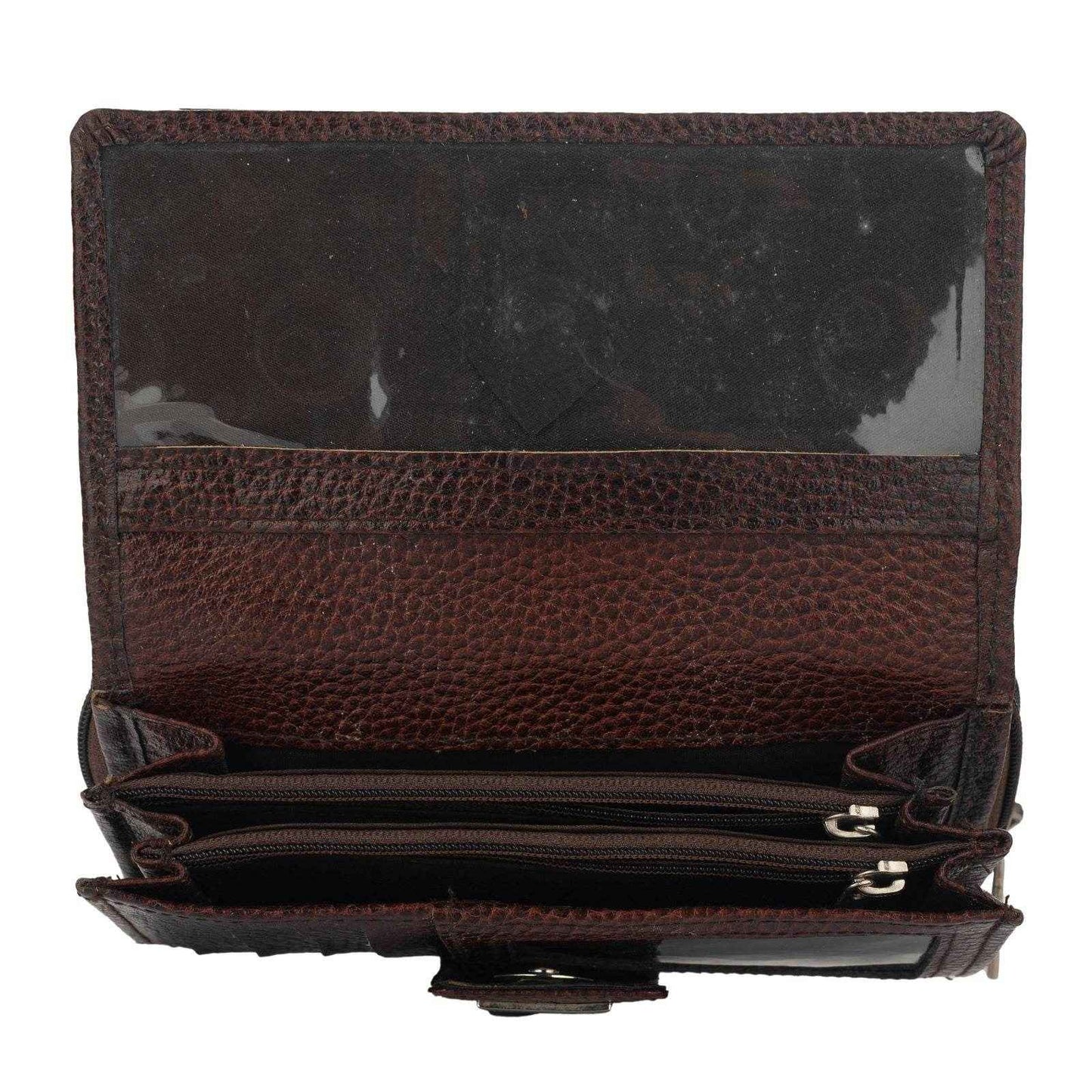 Handcrafted Genuine Leather Wallet For Women - Brown Double Flip Clutch With 6 Compartments - Lookandadorn.com