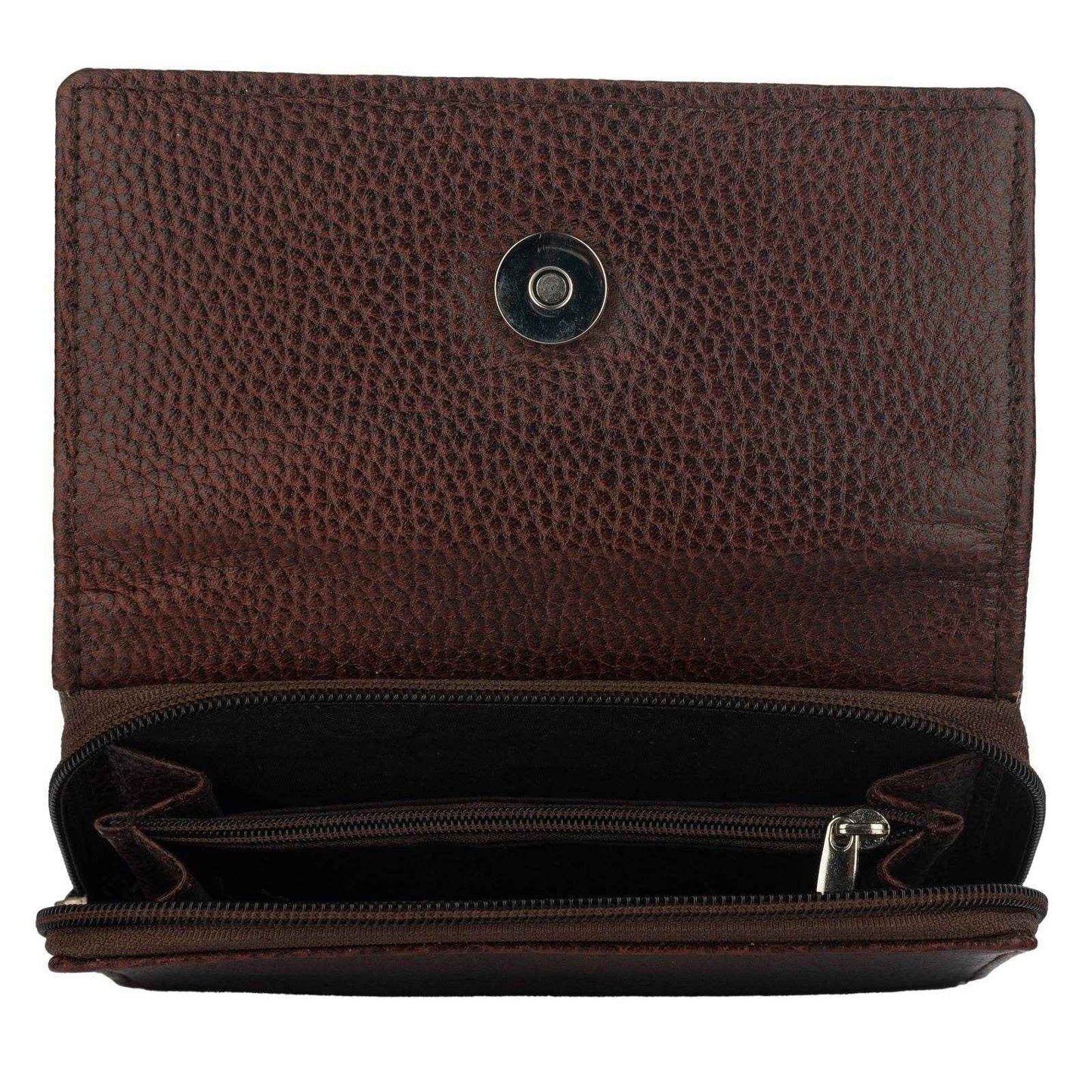 Handcrafted Genuine Leather Wallet For Women - Brown Double Flip Clutch With 6 Compartments - Lookandadorn.com