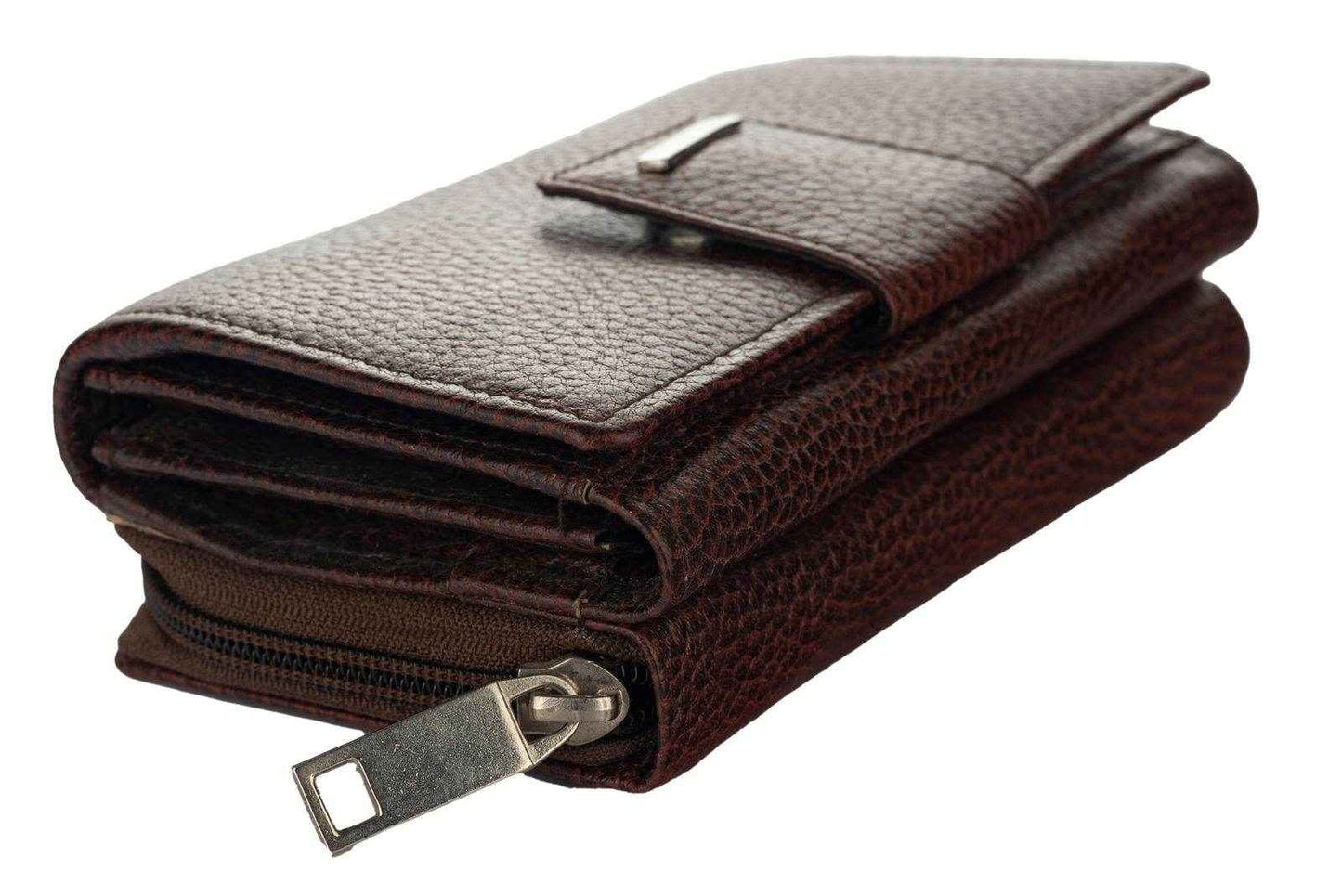 Handcrafted Genuine Leather Wallet For Women - Brown Double Flip Clutch With 6 Compartments - Lookandadorn.com