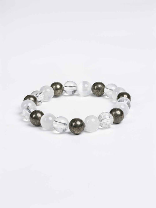 Pyrite Clear Quartz Raj Yog Bracelet with Selenite for Self-Recharge