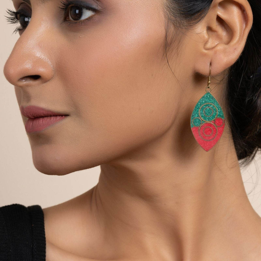 Tibetan Earrings - Red Green Leaf Nature-Inspired Jewelry - Lookandadorn.com