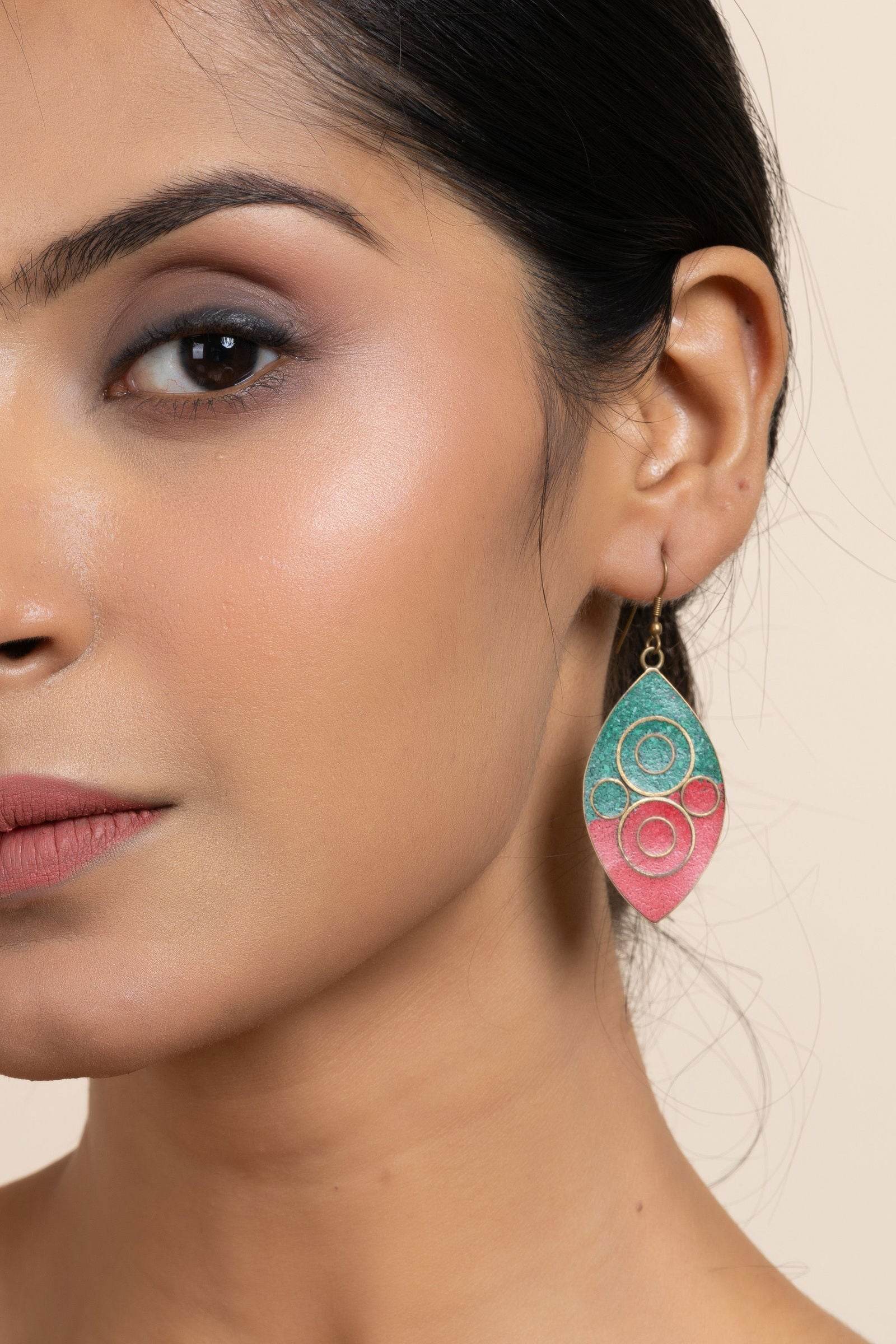Tibetan Earrings - Red Green Leaf Nature-Inspired Jewelry - Lookandadorn.com