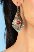 Turquoise and Red Coral Tibetan Earrings - Exquisite Artisan Design for Every Occasion - Lookandadorn.com