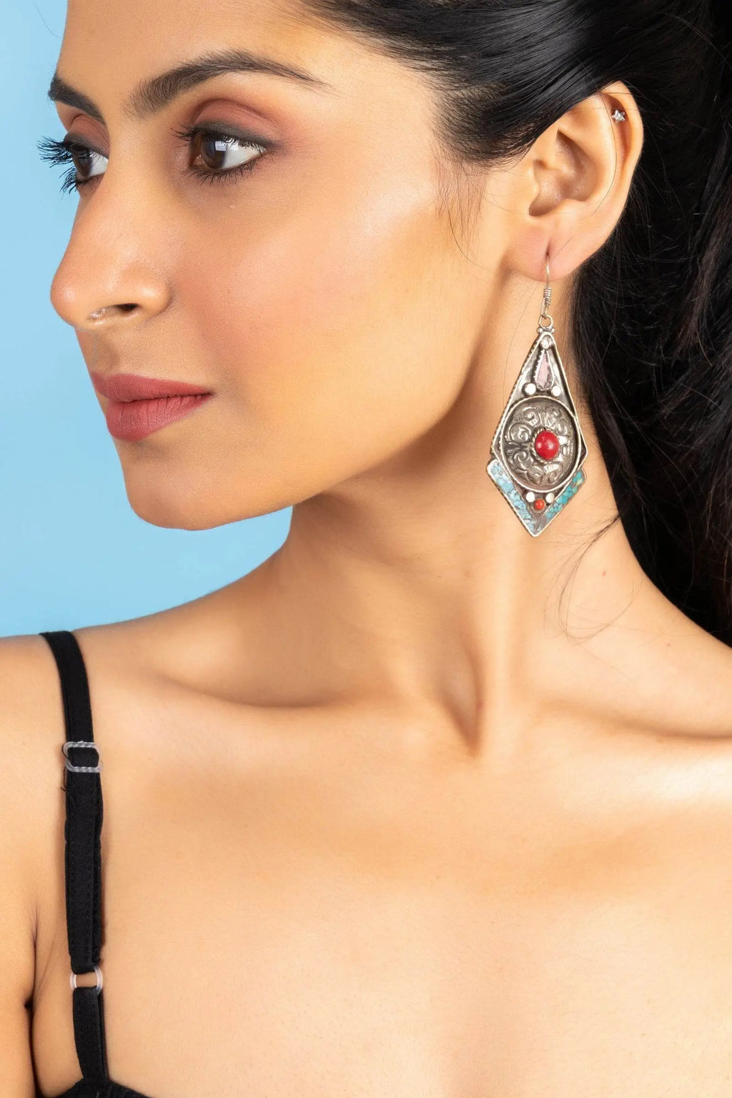 Turquoise and Red Coral Tibetan Earrings - Exquisite Artisan Design for Every Occasion - Lookandadorn.com