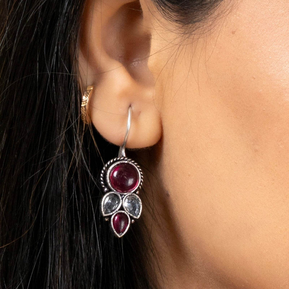 Pink and White Oxidized Silver Dangler Earrings with Unique Design for Daily Wear and Special Occasions - Lookandadorn.com